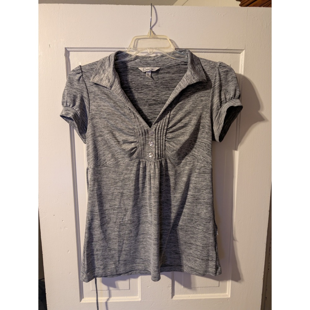 Speechless Empire Waist Top Women Medium Gray Space Dye Puff Sleeve H34461U6T